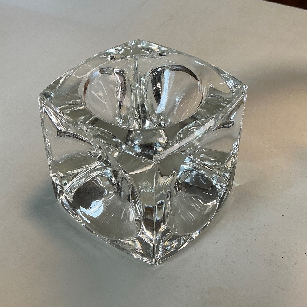 Vintage Double Ended Concave Cube Glass Candle Holder